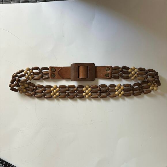 Unknown Accessories - 💥Wood Beaded Belt Leather Women’s size S/M 1970s / 1980s retro vibes
